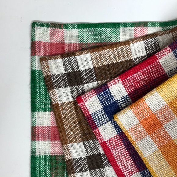 Mid-Century Tampella Finland Linen Plaid Checkered Swatches Set of 4 - Picture 5 of 7